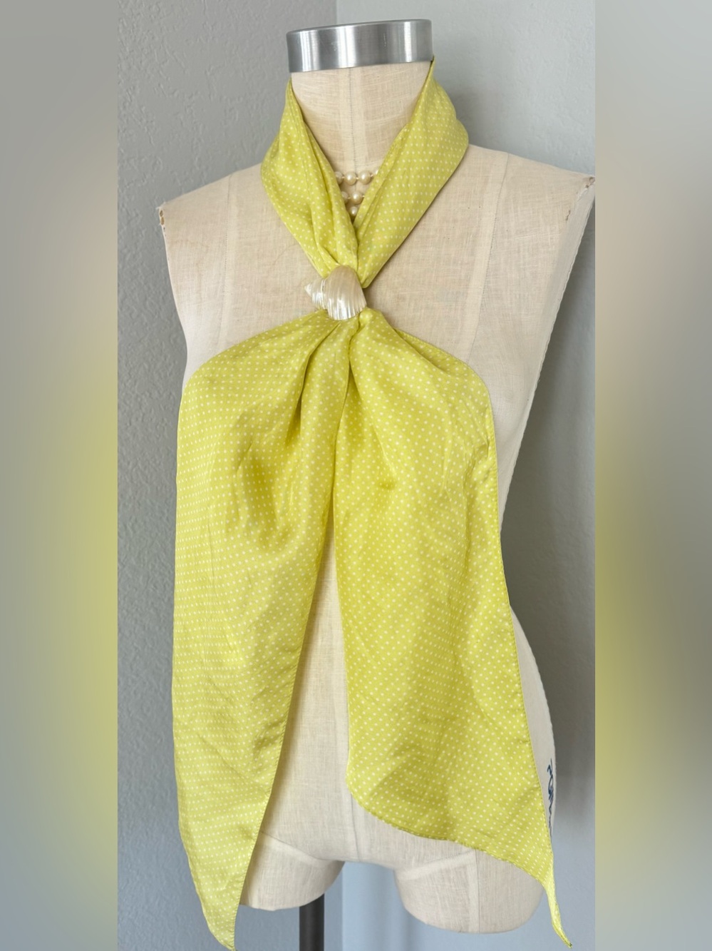 100% Silk Coldwater Creek Polka Dot Lemon Scarf 72”x10”